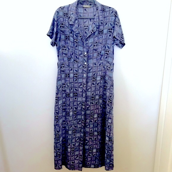 Territory Ahead Maxi dress Silk Shades of blue, grey & black Button SS Tie NWOT - Picture 7 of 7